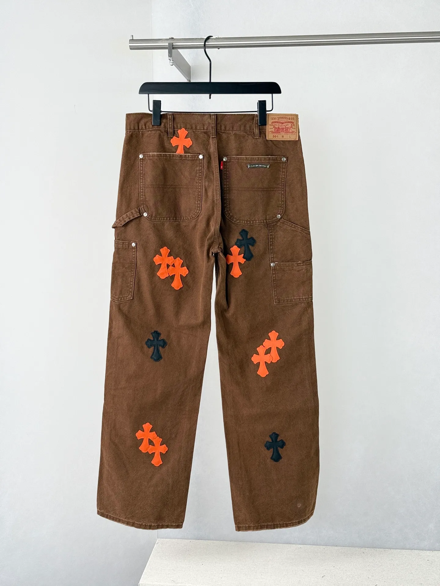 Chrome Heart Canvas ， Brown ， ， Orange+Black Genuine Leather ， ， ， ， ； 、 、 1:1 Size：28/30/32/34/36